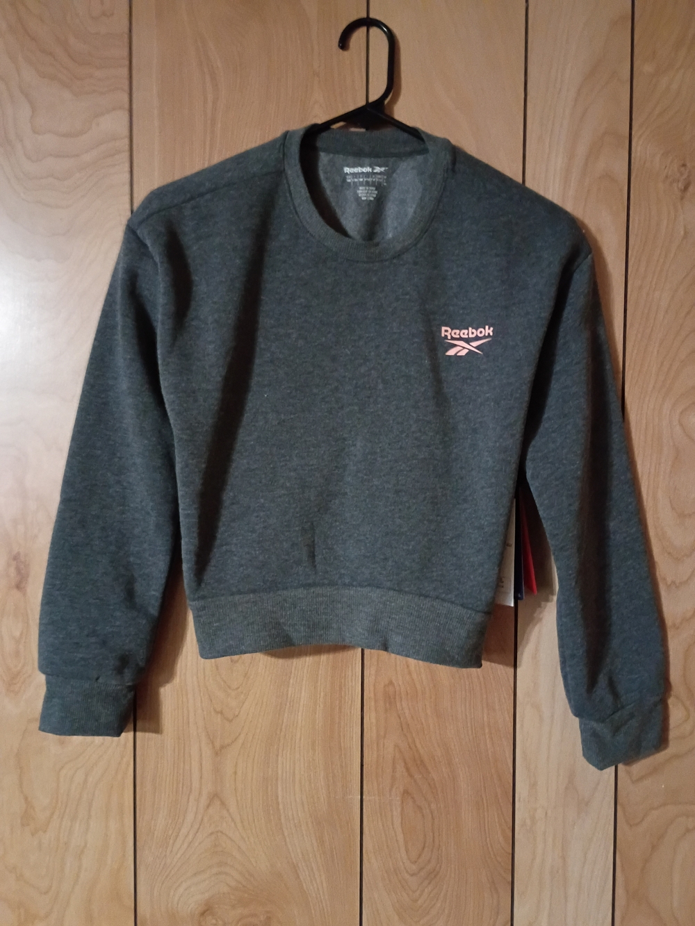Reebok Charcoal Crewneck Sweatshirt with Pink Logo